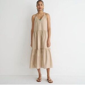 J.Crew Metallic Champagne Halter Tiered Midi Dress (XS)‎